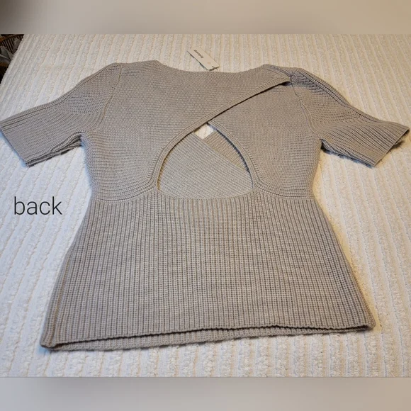 NWT Tome ByGeorge Merino Wool Short Sleeve Wrap Cutout Gray Womens Sweater Sz M